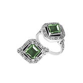 Elegant sterling silver square shape Green Amethyst Quartz ring with Balinese handcrafted detailing